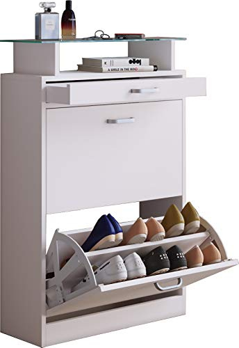 VCM Wooden shelf tipper shoe rack shoe cabinet shoe tipper 2 flaps shelf Sipos M Wooden shelf tipper shoe rack shoe cabinet shoe tipper 2 flaps shelf Sipos M White