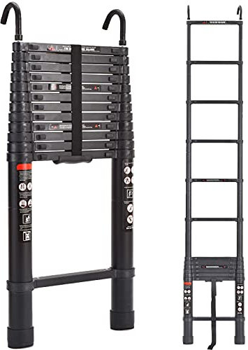 Scala Multiuso 5M/16.5FT Scala Telescopica Allungabile in Alluminio con Gancio di Sicurezza per Scala a Scalini Soffitta Max 330lbs/150kg Capacità Approvata EN131
