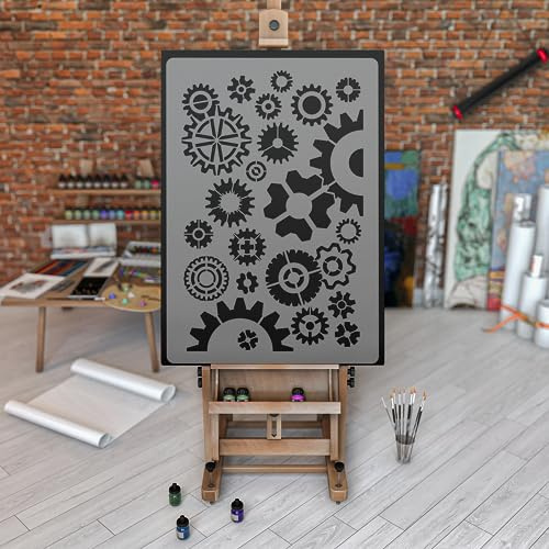 NAKLEO Geometrisch Große Malschablonen 43x64 cm, Zahnräder Kettenrad Zahnrad Muster, Wiederverwendbare Kunststoff Wandschablone DIY Handwerk, Holz Möbel Boden Stoff