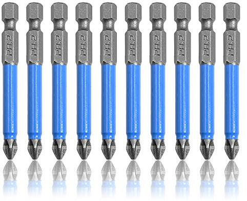 Jiozermi PH2 Phillips Screwdriver Bit Set, 2.56 inch, 10 Pcs, 1/4 Hex
