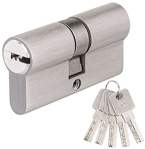 Schließzylinder aus Messing, 30/30 mit 5 Messing-Schlüsseln, Profil-Doppelzylinder, Zylinderschloss, Türschloss Ersatzzubehör, Wendeschlüssel, Türschloss Sicherheitsschloss Haustür