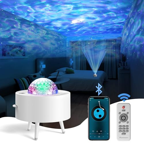 Lumoonosity Ocean Wave Projector – Water Light Projector for Bedroom, Kids Room Decor – Ocean Galaxy Night Light with Speaker - Starry Light with 9 Planet, Star, Water Wave Effect