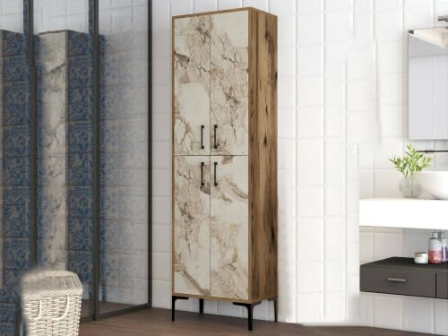Dmora Armadio Multiuso Grande Alphard, Mobile Multifunzionale, Mobiletto scarpiera, Guardaroba Porta Scarpe, 60x35h200 cm, Noce e Bianco Marmo