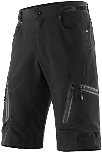 FASCINATDECO Pantaloncini MTB Uomo, Pantaloncini Ciclismo Biciclette con 3D Cuscino, Bici MTB Pantaloni Loose Traspirante Shorts per Ciclismo da Corsa All'aperto (Nero,XXL)