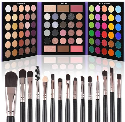 UCANBE Eyeshadow Palette with 15Pcs Brushes Makeup Set, Pigmented 86 Colors Make Up Palettes Sets, Matte Shimmer Glitter Eye Shadow Pallet Highlighters Contour Blush Powder Brush Beauty Kit