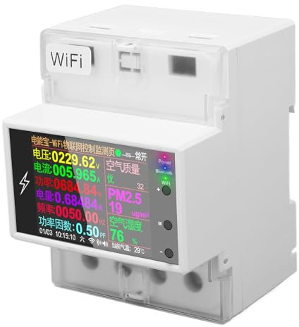 Walfront Medidor de Potencia Inteligente Multifuncional 100A Pantalla TFT de 2,4 Pulgadas Monitor de EnergíA eléCtrica Interruptor WIFI AC85 A 265V Medidor de EnergíA de Carril DIN 26.5KW