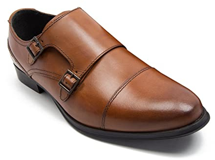 Thomas Crick 'Boycie' Men’s Genuine Leather Double Monk Strap Shoes|Smart Slip-On Formal Dress Shoes for Work, Business & Special Occasions Tan