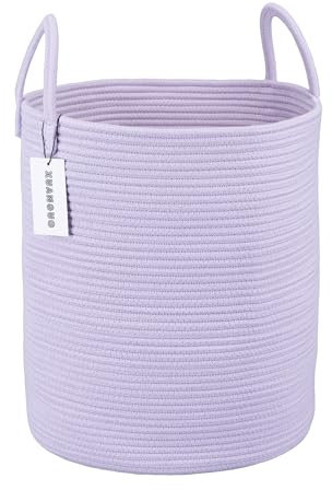 XUANGUO Rope Laundry Basket Hamper for Clothes Woven Storage Basket for Living Room Bedroom Boho Tall Rope Baskets for Blanket Toys Pillow Towels Baby Nursery Hamper Bin Large purple or lavender