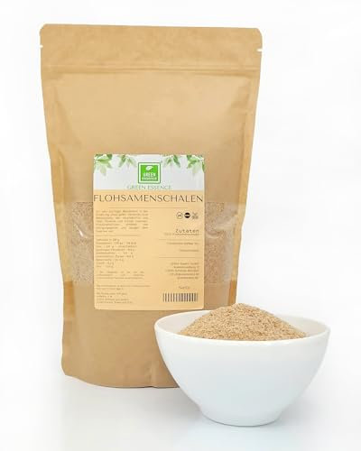 Flohsamenschalen 500g von der Grünen Essenz - natürliche Ballaststoffe - Flohsamenschalen aus Indien - vegan - Low Carb - Ballaststoffreich ohne Zusätze - Ersatz für Mehl in Keto-Diät