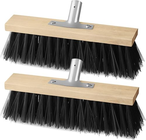 AYSUM 2 Pack 12 Sweeping Brush Head Garden Broom Outdoor with Stiff PVC Bristles, Concrete Brooms Floor Brush for Sweeping Yard, Garden & Decking
