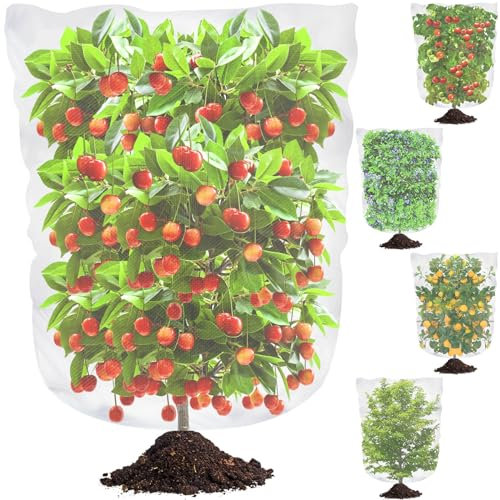 Vogelnetz für Heidelbeersträucher, Baumnetz, Barriere, Pflanzenschutzbeutel mit Kordelzug, Heidelbeerstrauchnetz, Abdeckung für Garten zum Schutz von Heidelbeeren, Früchten, Blumen, Pflanzen, 4 Stück