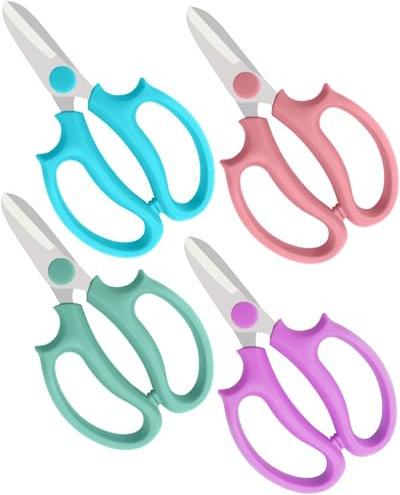 BINCKIN Flower Scissors - 4 Pcs Stainless Steel Pruning Scissors, Garden Plant Floral Shears for Fresh Flowers Stems, Florist Scissors (Blue, Green, Pink, Violet)