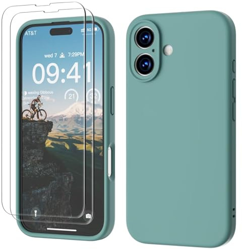 GOODVISH for iPhone 16 Case Liquid Silicone with Screen Protectors X2, Teal | Full Body&Camera Protection, Premium Liquid Silicone, Shockproof Cover with Lanyard Hole, Soft Anti-Scratch Microfiber Lining