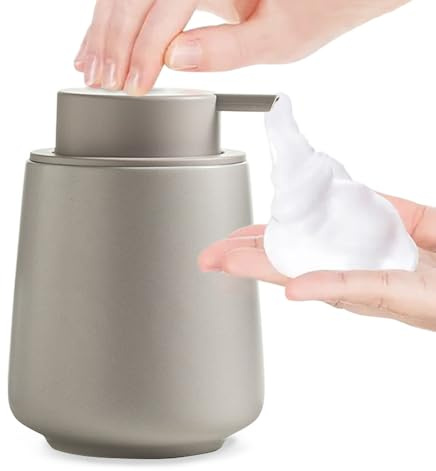 Ceramic Foaming Soap Dispenser, Elegant Bottle for Bathroom(Oatmeal)