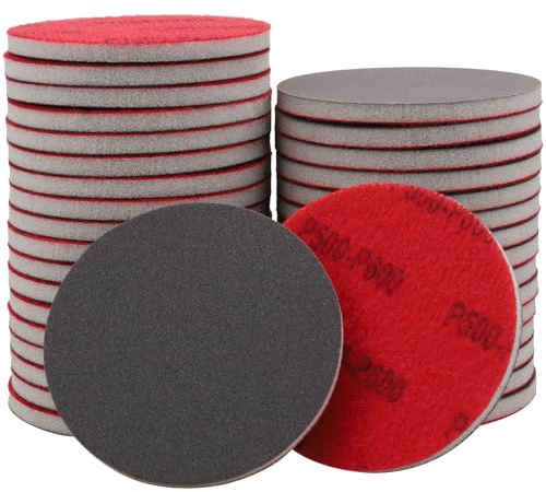 Shineboc 20Pcs 3 Inch Hook and Loop Sanding Sponge Disc with Buffer Backing 180-3000 Grit Wet Dry Sanding Sheets Reusable Hand Sander Sandpaper - Curved Surface Sanding Pads for Automotive Wood Metal
