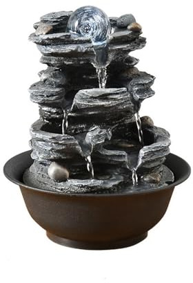 guiling-1986 Tabletop Water Fountain Small Rockery Office Desktop Running Water Ornaments Fortune Feng Shui Ball Fountain Circulation Water Features Indoor Fountain