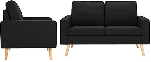 IKAYAA 2-TLG. Sofagarnitur, Kleine Couch, Küchensofa, Lounge Sessel, Wohnzimmer Sofa, Kleine Sofa, Stoff Schwarz