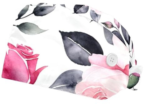 2 Stücke，OP-Hauben für Frauen，Herren OP-Haube，OP-Haarnetz für Frauen,Für die Küche,Bunte Blumen Blätter