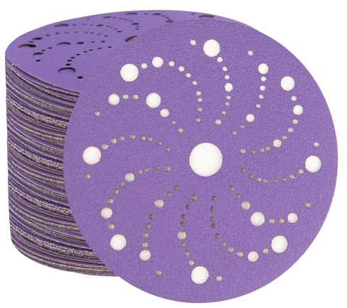 Disque Abrasif 150mm 50 Pièces Disque Abrasifs de Ponçage Propre en Céramique, Disque Ponçage 150 mm à Grain 40/80/120/240/320, Motif Multi-Trous, Haute Performance Pour Ponceuse Orbitale Aléatoire