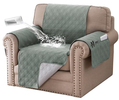 BellaHills Armchair Covers 100% Waterproof Sofa Cover Non-Slip Sofa Slipcovers Couch Covers Washable with Elastic Strap Sofa Protectors from Pets Seat Width 22(1 Seater, Lily Pad)