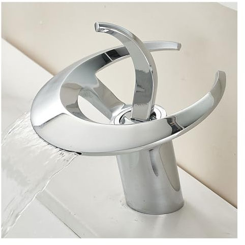 GLYYR Waterfall Bathroom Faucet Brass Creative Bathroom Sink Faucet, Single Handle Lavatory Vessel Faucet Basin Mixer Tap, Deck Mounted Vanity Faucet