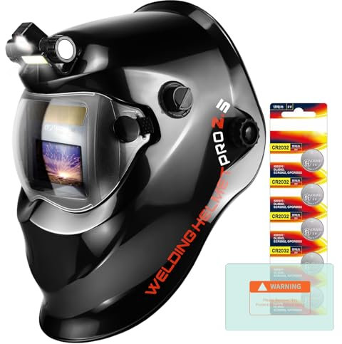 TRQWH Welding Helmet with Light True Color Auto Darkening Welding Helmets for Men Solar Powered Welding Hood with 2 Arc Sensor Wide Shade 4/9-13 for TIG MIG ARC Cool Welder Mask (Bright Black)