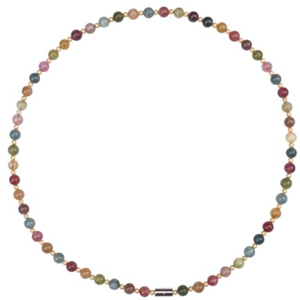 Power Ionics Bunte Perlen Choker Halskette Damen - Boho Stil mit Magnetverschluss, Handmade aus Natürlichem Turmalin - Exquisiter Schmuck für jeden Anlass, passend für 50cm, elastisch