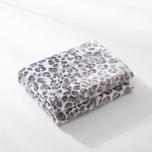 DREAMLANDING Plüschdecke für Sofa, Bett, Stuhl, weich, farbenfroh, übergroß, dekorativ, ultra flauschig (130 x 150 cm, Schneeleopard)