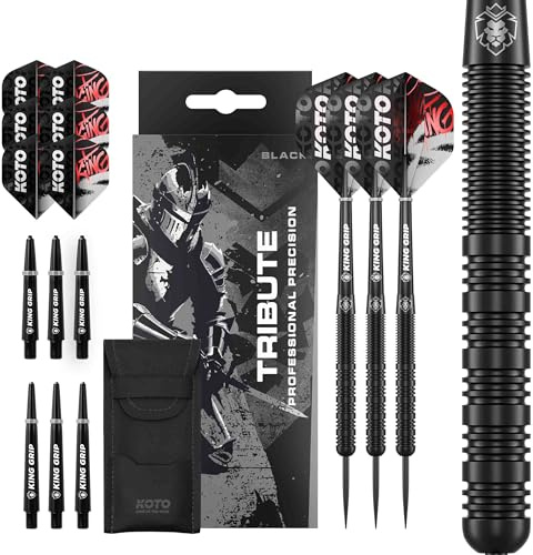 KOTO – Tribute dart 14 G, svart, dart set inkl. 3 fat, flights + pinnar & dartwallet, fast ringgrepp
