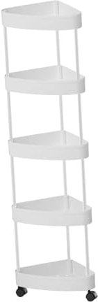 F Fityle Estante de Esquina del Piso rodante, estantería de Esquina de baño de pie de Piso con Ruedas Soporte de Almacenamiento de Estante de exhibición, 5 Niveles Blancos