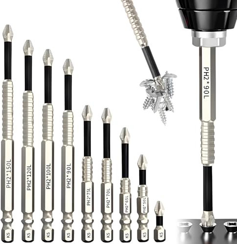 9 Pezzi Precisione Magnetica: Set di Punte Premium per Cacciavite, Set di Punte per Cacciavite ad Alta Magnetizzazione con Guanti da Lavoro, Inserti per Avvitatore per Trapani Elettrici