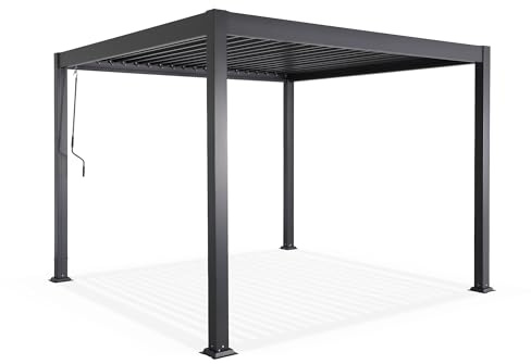 AirDay – Pergola bioclimática 3 x 3 m – Cenador independiente de jardín con hojas orientables de ancho completo, estructura de aluminio antracita, cobertizo terraza diseño 9m2, drenaje de agua por