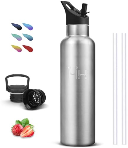 Gourde Isotherme, Gourde 1l, Sans BPA, Gourd Paille, Anti Fuite, Gourd Inox, Acier Inoxydable 18/8, Bouteille Adulte, Double Isolation, Bouteille d'eau pour Randonnée, Camping, Sportif, Aptitude