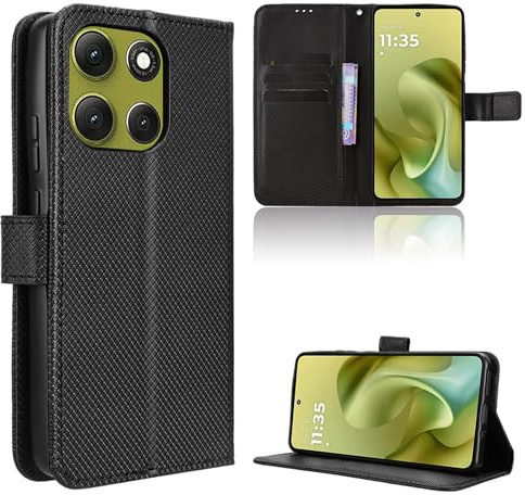 Rojeuinn Funda de Fibra para Motorola Moto G86 Power 5G Estilo Cartera con Flip, Carcasa Protectora función de Soportey Ranura para Tarjetas, Cierre Magnético Case, Negro