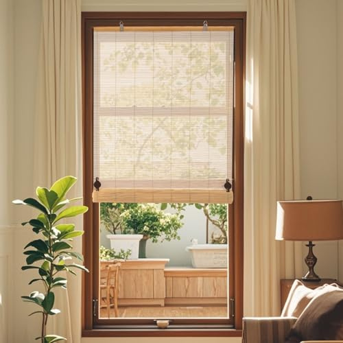 Bambusrollo - Innenrollo Holzrollo für Fenster/Türen, Sonnenschutz und Sichtschutz (Natur, 60 x 180 cm)