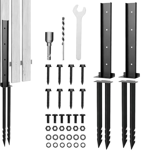OKSTENCK Fence Post Repair Kit,Heavy-Duty Steel Fence Post Repair Studs, Fixed-Position Anchoring Studs for Repairing Damaged Fence Posts (2PCS).
