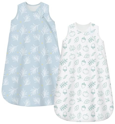 Chilsuessy Sacco nanna invernale per neonati, 1,5 Tog, confezione da 2 pezzi, sacco a pelo per tutte le stagioni, 100% cotone, per neonati, 1,5 tog/azzurro + dolce zucca, 67 cm, 0-6 mesi