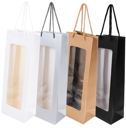 CLISPEED 4stücke Weinflaschentaschen Zum Verschenken Hohe Geschenktüten Mit Henkeln Transparente Schutzhüllen Für Weinflaschen Robuste Flaschenverpackungstüten Aus Papier Wiederverwendbar f