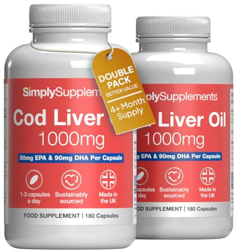 Pure Cod Liver Oil 1000mg | 360 Softgel Capsules | UK Made | Made with MSC-Certified sustainable cod liver oil | Rich in EPA & DHA | Supports heart, brain & vision