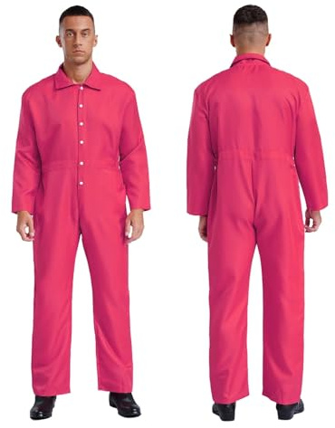 MDSIOKHJ Arbeitsoverall Für Herren Herren Damen Overalls Jumpsuit Revers Langarm Bodysuit Mechaniker Arbeitsoveralls Werkstattuniformen Fluganzug(Pink,L)