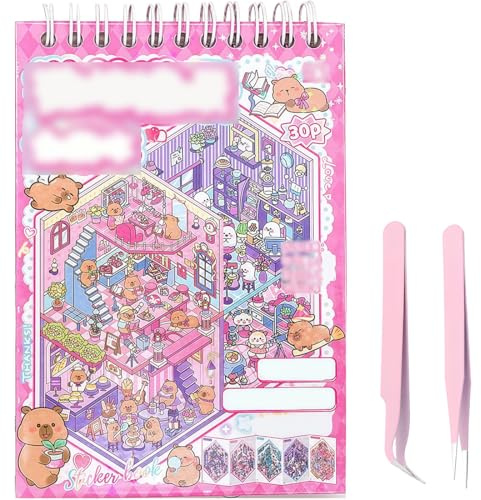 VRYNDH 10 Sets 3D Stickerbuch Haus Szenen mit 2 Pinzetten, DIY Miniatur Sticker Set zur Entspannung für Erwachsene Kinder