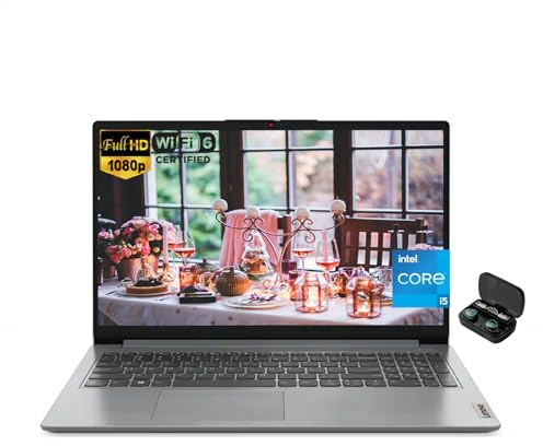 Lenovo IdeaPad 15.6 FHD Laptop, 10-Core Intel Core i5-1335U, 16GB RAM, 256GB SSD, Intel Iris Xe Graphics, Long Battery Life, Windows 11 Home, for Student-Home & Business, Grey, EAT Wireless Earbuds
