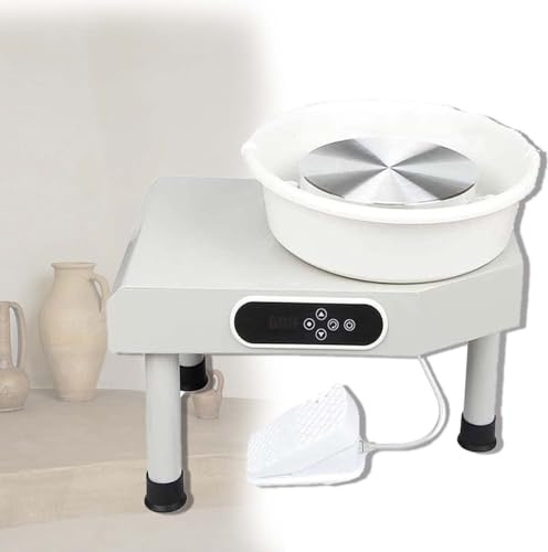 CUTANGELAR Tornio da Vasaio Fai da Te da 350 W con Kit Completo di Utensili, Offre Un Controllo Versatile della velocità Tramite Schermo Digitale E Pedale. Piatto Girevole da 25 Cm E Vasca Rimovibile