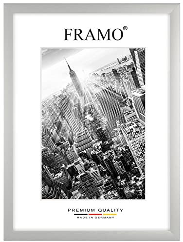 FRAMO Holz Bilderrahmen 74 x 104 cm nach Maß - Silber Matt | Größe wählbar | inkl. entspiegeltes Acrylglas | Rahmen für Puzzle | Foto | Poster