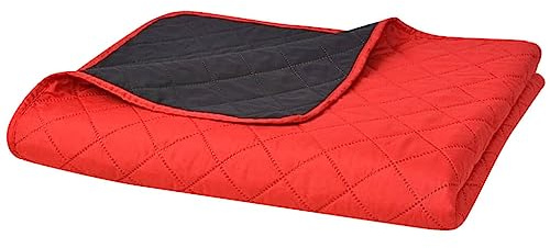 vidaXL Couvre-lit Double Face matelassé pour Chambre Rouge et Noir 220 x 240 cm