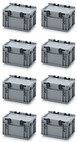 Auer Packaging 8x Eurobehälter-Eurobox 20 x 15 x 13,5 mit Scharnierdeckel inkl. gratis Zollstock, 8er Set