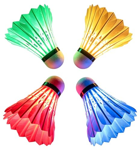Binnan 4 Piezas Volante bádminton, LED bádminton Brillo para Actividades Deportivas en Interiores y Exteriores súper duraderos bádminton Shuttlecock