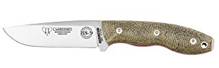 Cudeman Cuchillo BS9 Quercus 160-F hoja de acero ACX-380 de 11 cm empuñadura de micarta canvas verde oliva de 12,5 cm para caza, pesca, supervivencia y bushcraft + Portabotellas regalo