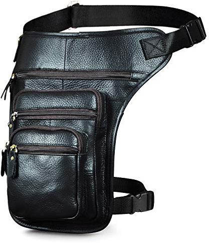 Le'aokuu Herren Echtes Leder Motorrad Taktik Gürtel Hüfttasche Drop Leg Cross Over Bag