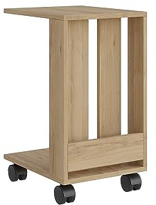 Hocuspicus | Mobiler Holz C-Form Tisch | Kleiner Couchtisch, Kaffeetisch, Sofatisch, Beistelltisch, Laptoptisch für Wohnzimmer, Nachttisch für Schlafzimmer | 60 x 37 x 45 cm | Eiche